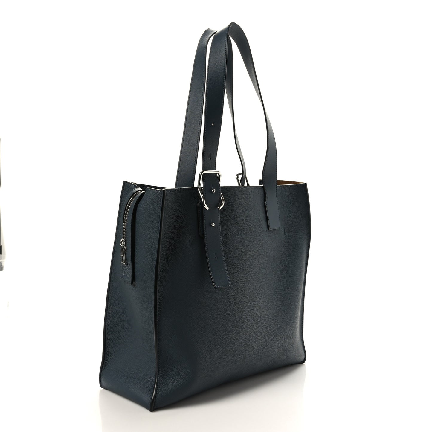 Soft Grained Calfskin Buckle Zip Tote Blue