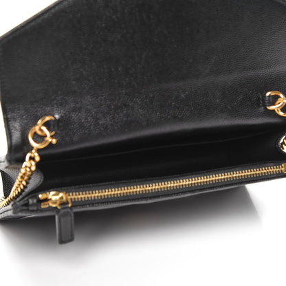 Saint Laurent Grain De Poudre Matelasse Chevron Monogram Envelope Chain Wallet Black 5 of 8