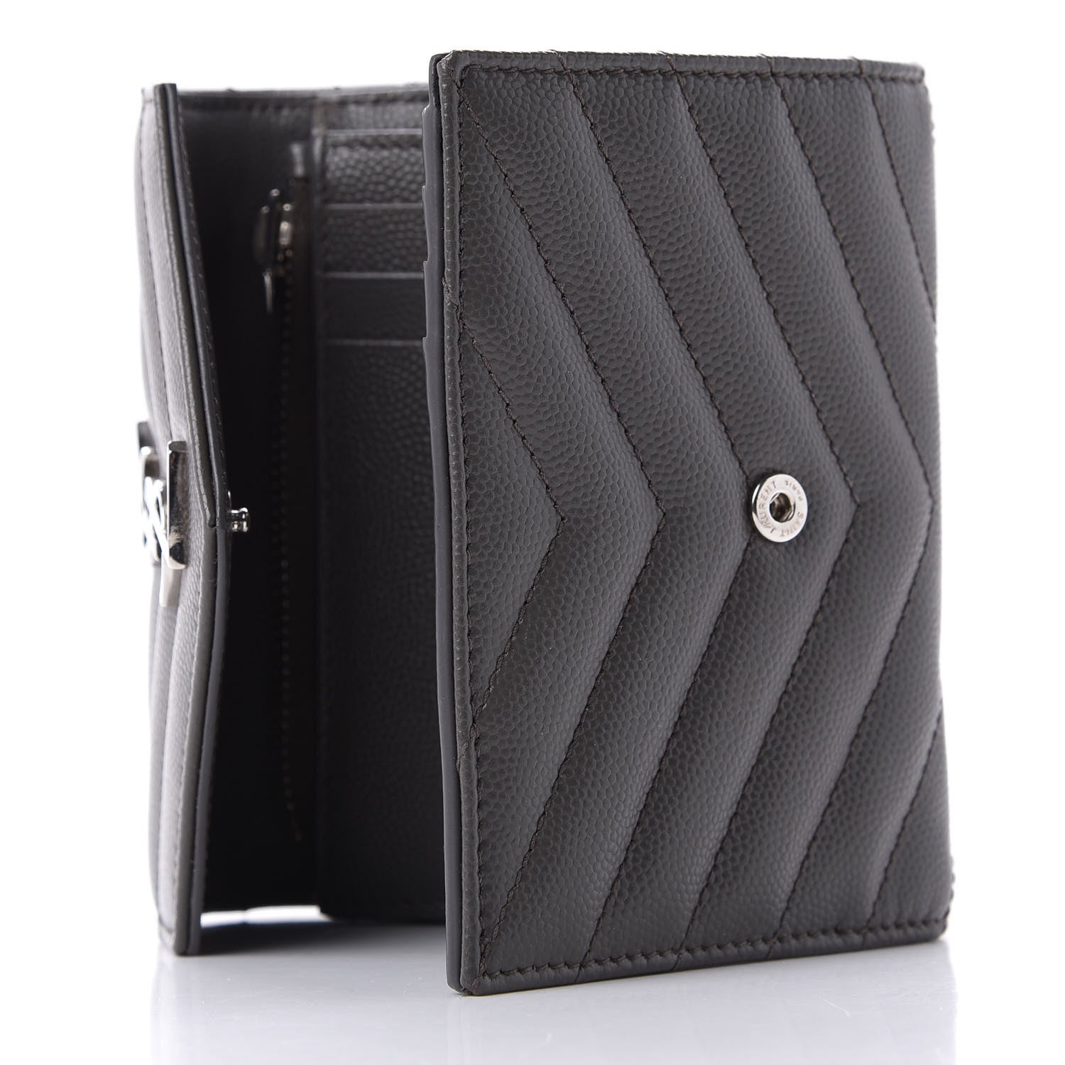 Saint Laurent Grain De Poudre Matelasse Chevron Monogram Compact Tri Fold Wallet Earth 11 of 12