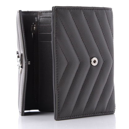 Saint Laurent Grain De Poudre Matelasse Chevron Monogram Compact Tri Fold Wallet Earth 11 of 12