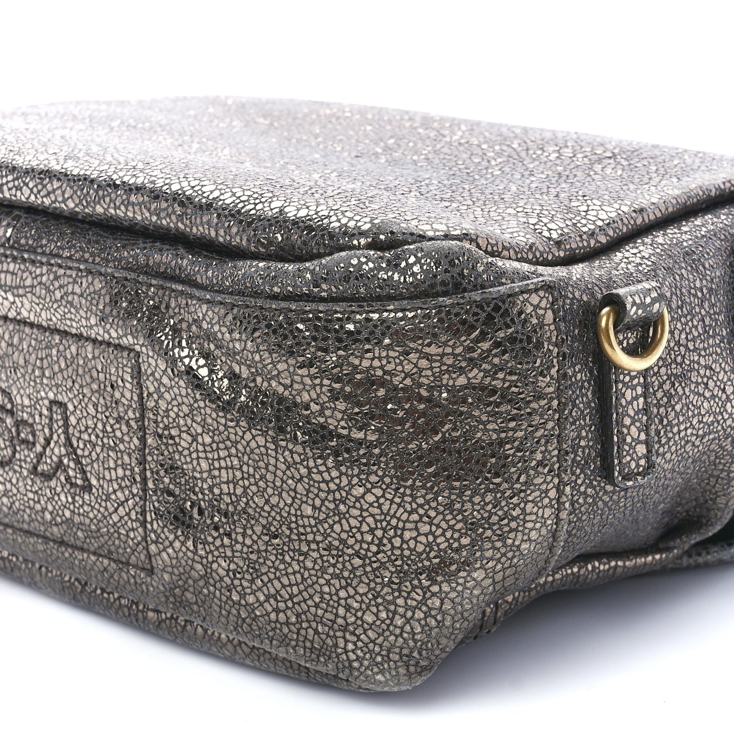 Metallic Calfskin Besace Shoulder Bag Volcano Silver