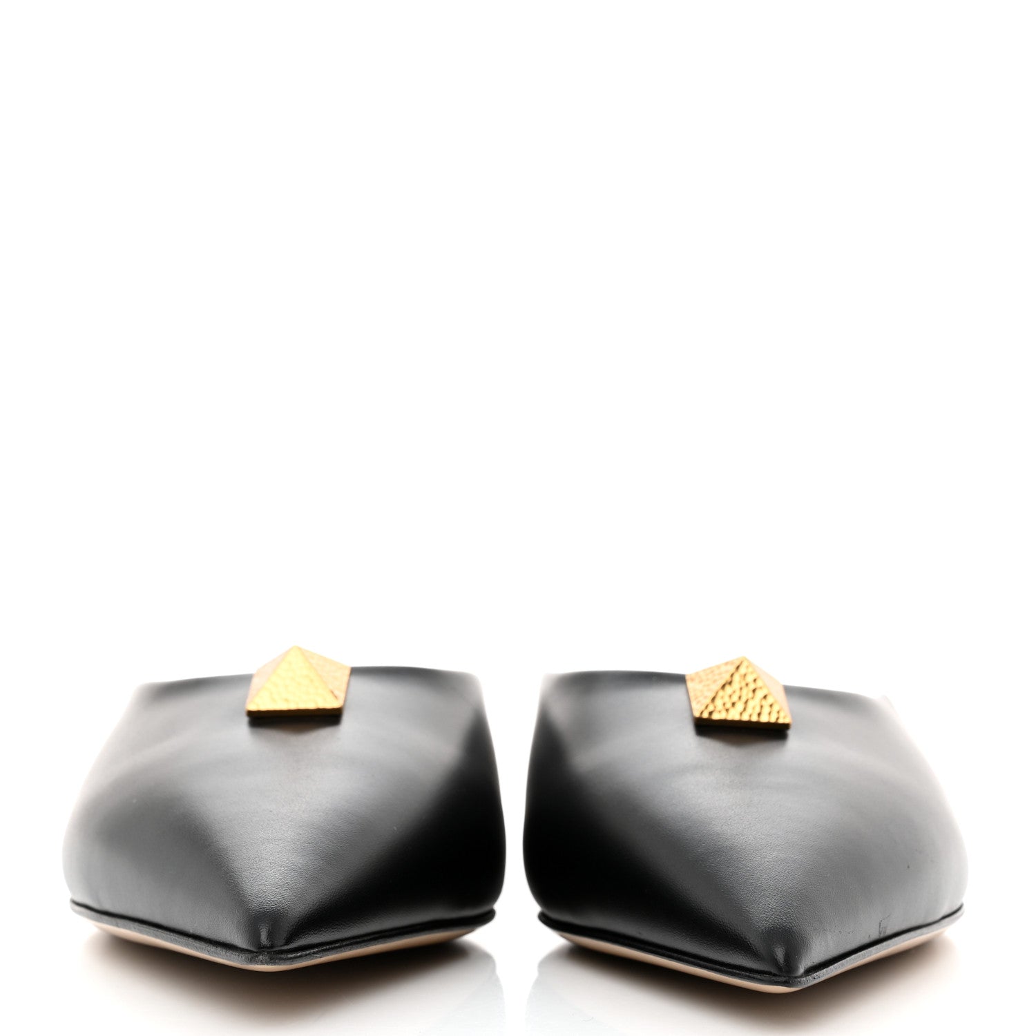 Valentino Garavani Calfskin Roman Stud Pointed Flat Mules 39 Black 2 of 9