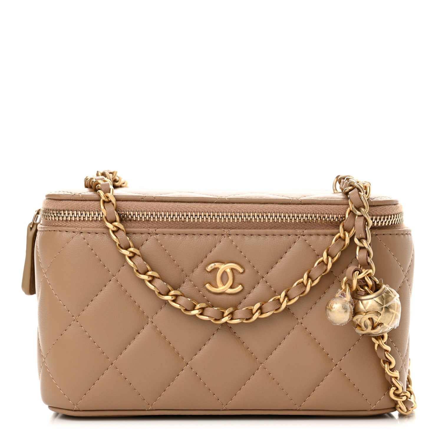 Chanel Lambskin Quilted Pearl Crush Small Vanity Case With Chain Dark Beige 1 of 11