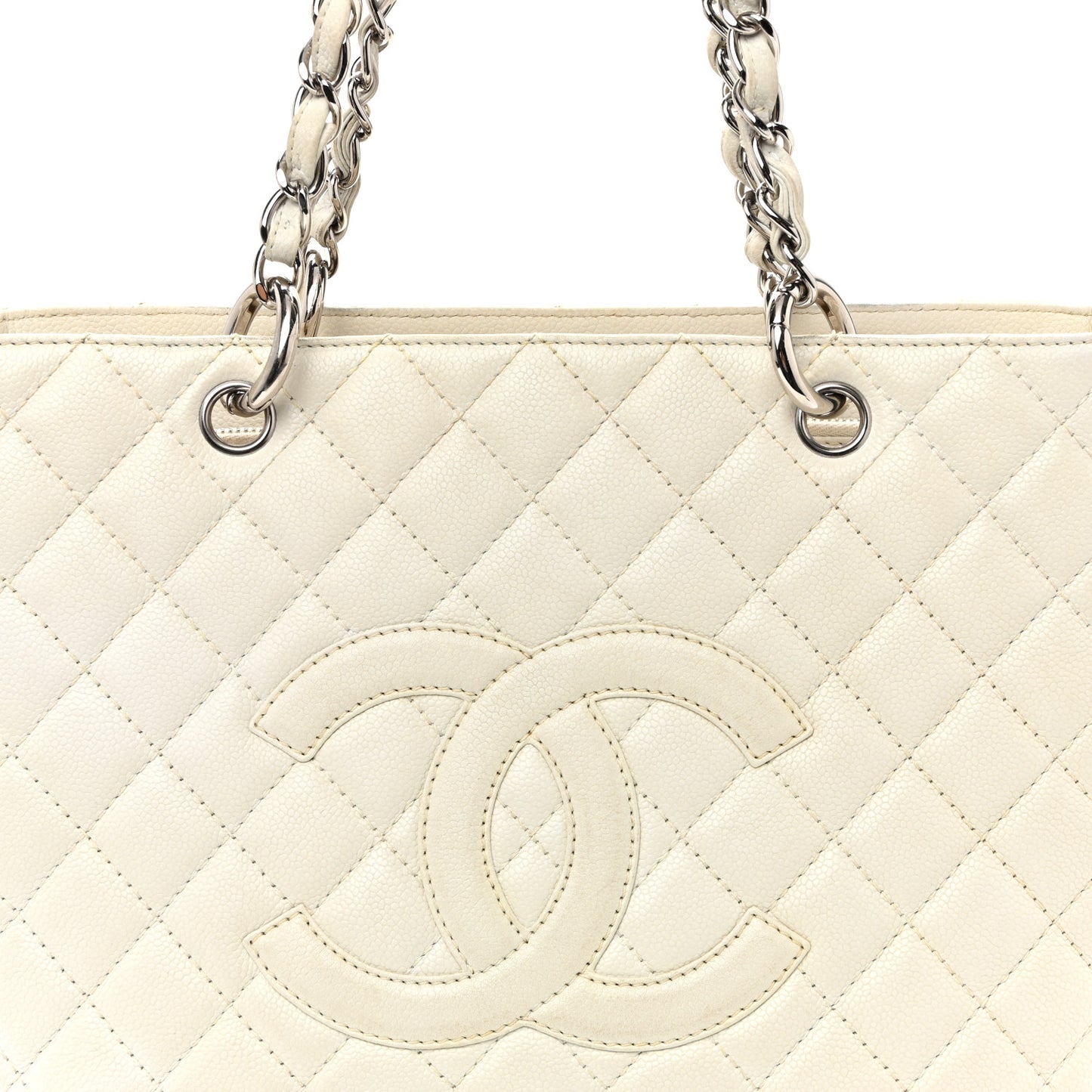 Caviar Quilted Grand Shopping Tote GST White