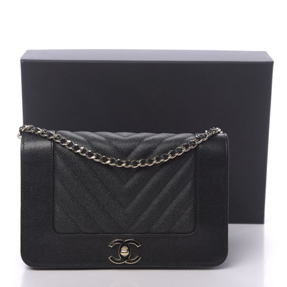 Chanel Caviar Sheepskin Chevron Quilted Vintage Mademoiselle Wallet On Chain WOC Black 17 of 17