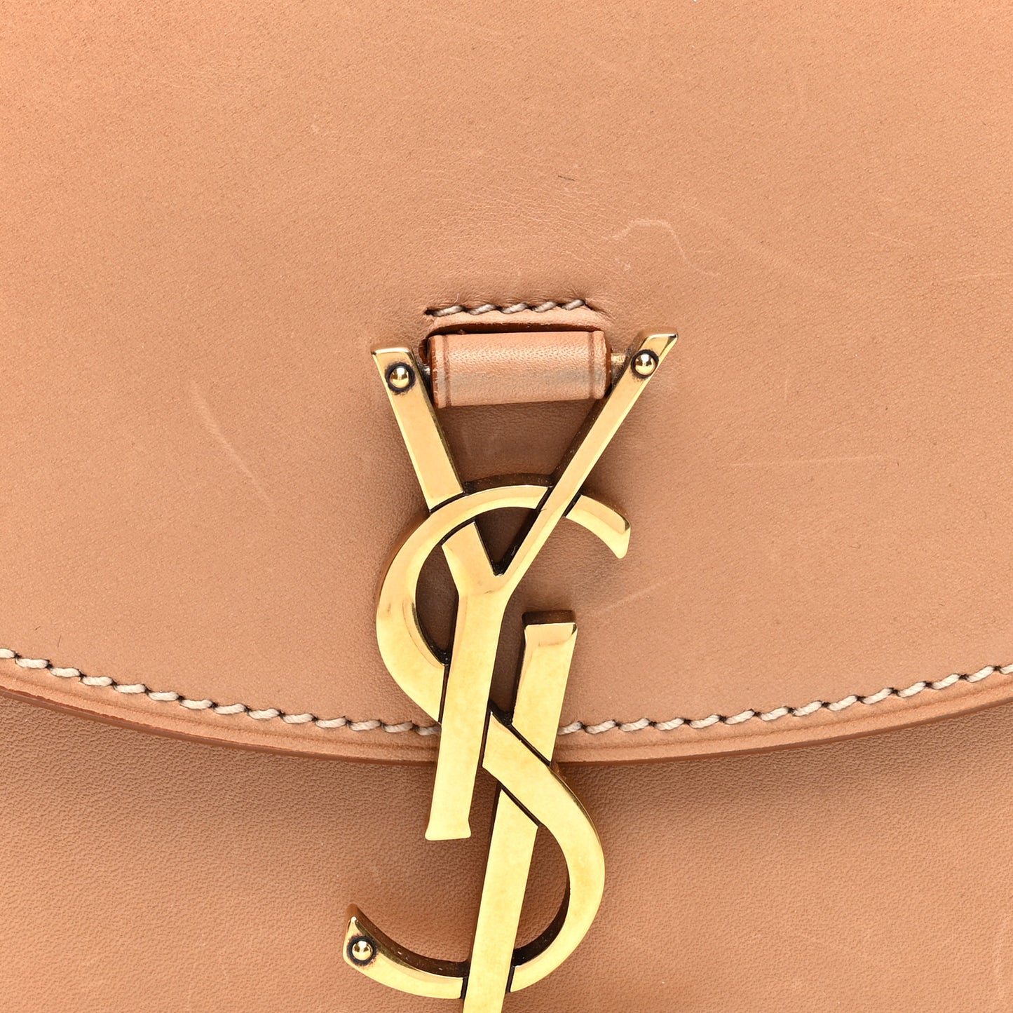 Smooth Vintage Calfskin Small Kaia Satchel Brown Gold
