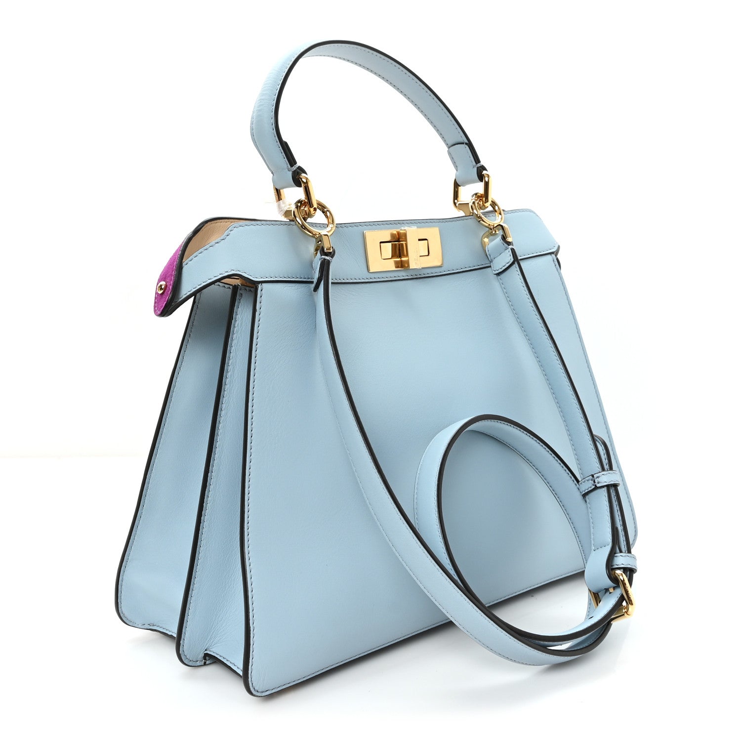 Fendi Vitello Seta Nappa Bi-Color Rainbow Girl Inlay Medium Peekaboo I SEE U Satchel Azzurro Baby Multicolor 3 of 11