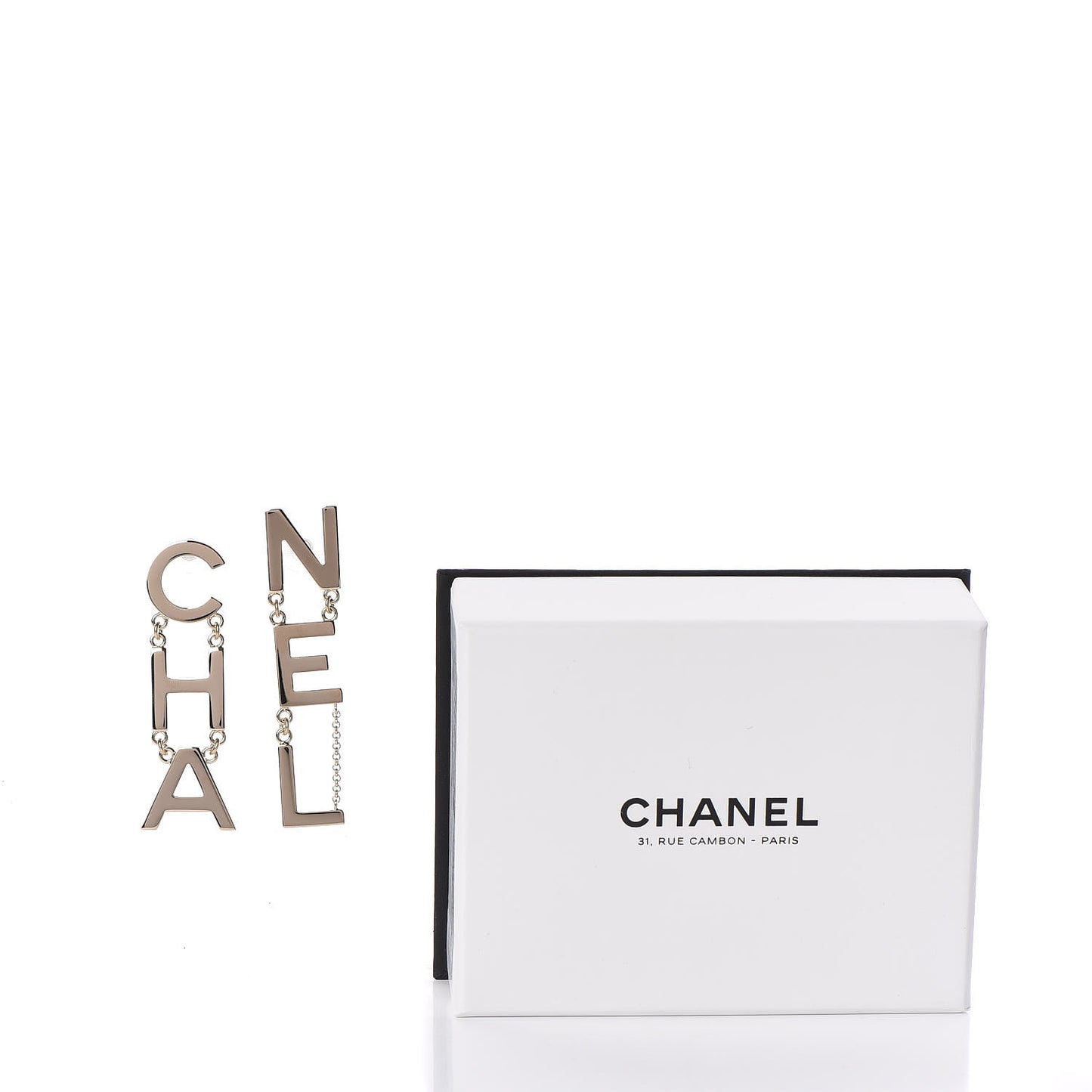 Metal Cha-Nel Logo Drop Earrings Gold