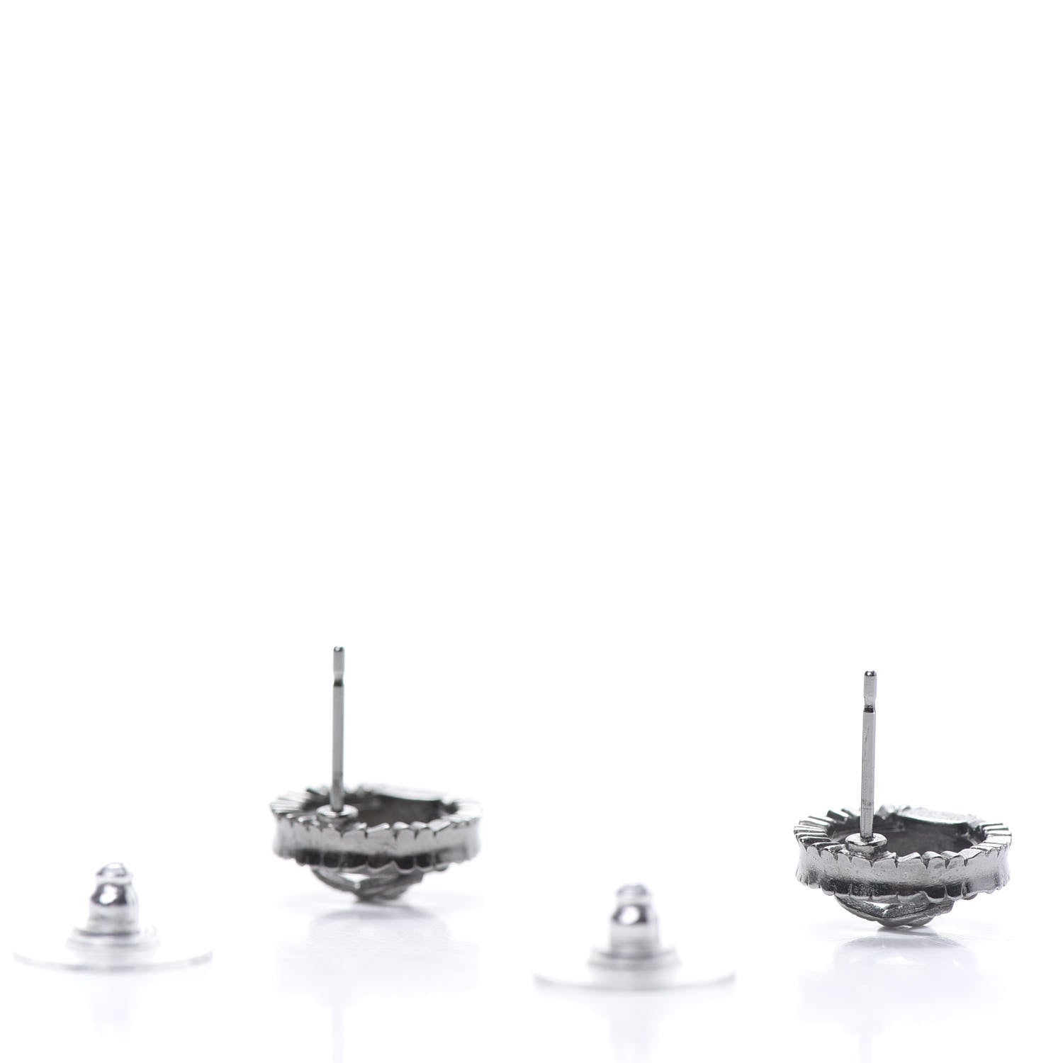Chanel Ruthenium Crystal CC Round Earrings Silver 3 of 5