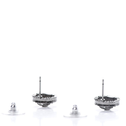 Chanel Ruthenium Crystal CC Round Earrings Silver 3 of 5