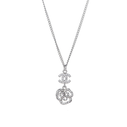 Chanel Crystal CC Camellia Necklace Silver 4 of 6