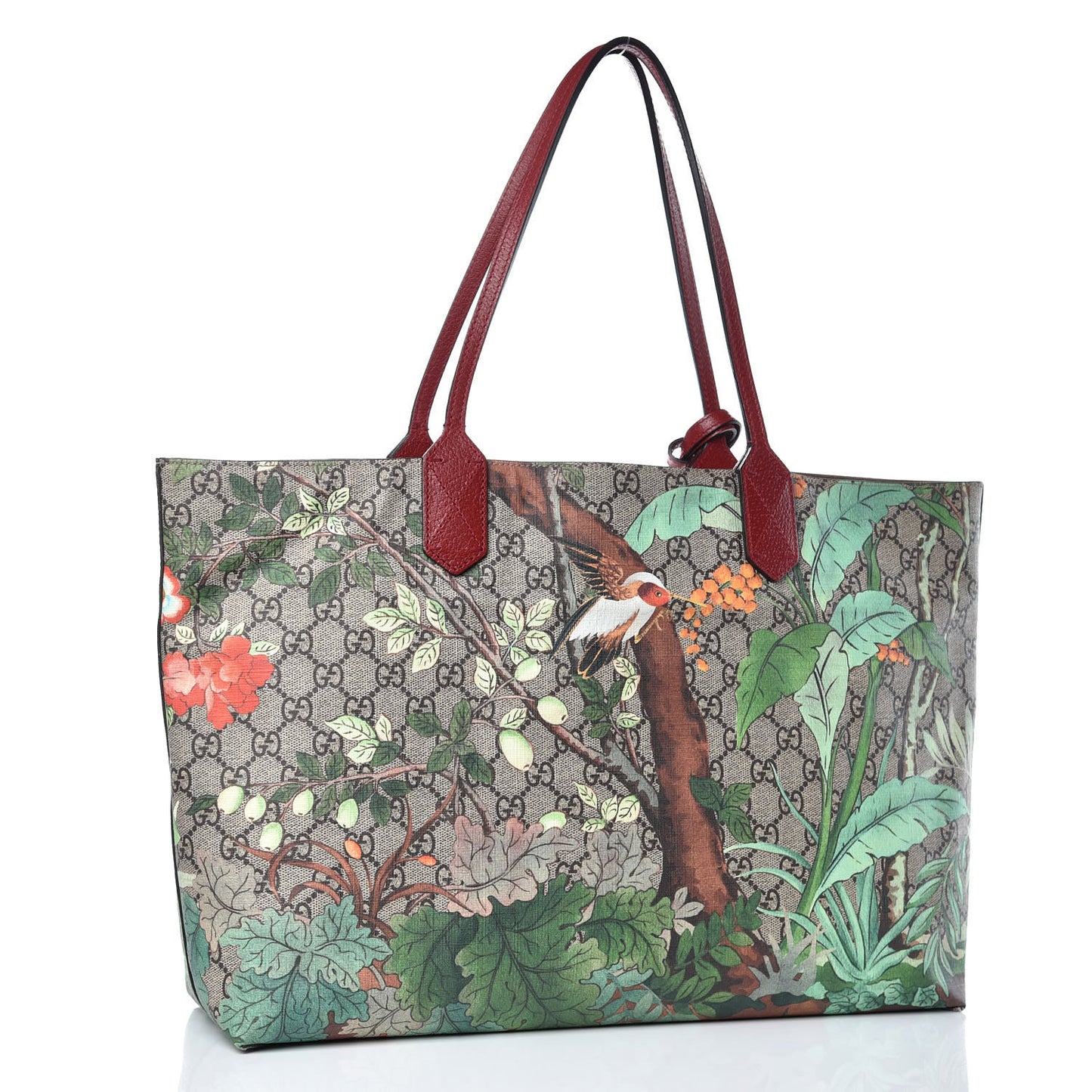 GG Supreme Monogram Tian Medium Shopping Tote Beige Multicolor Red