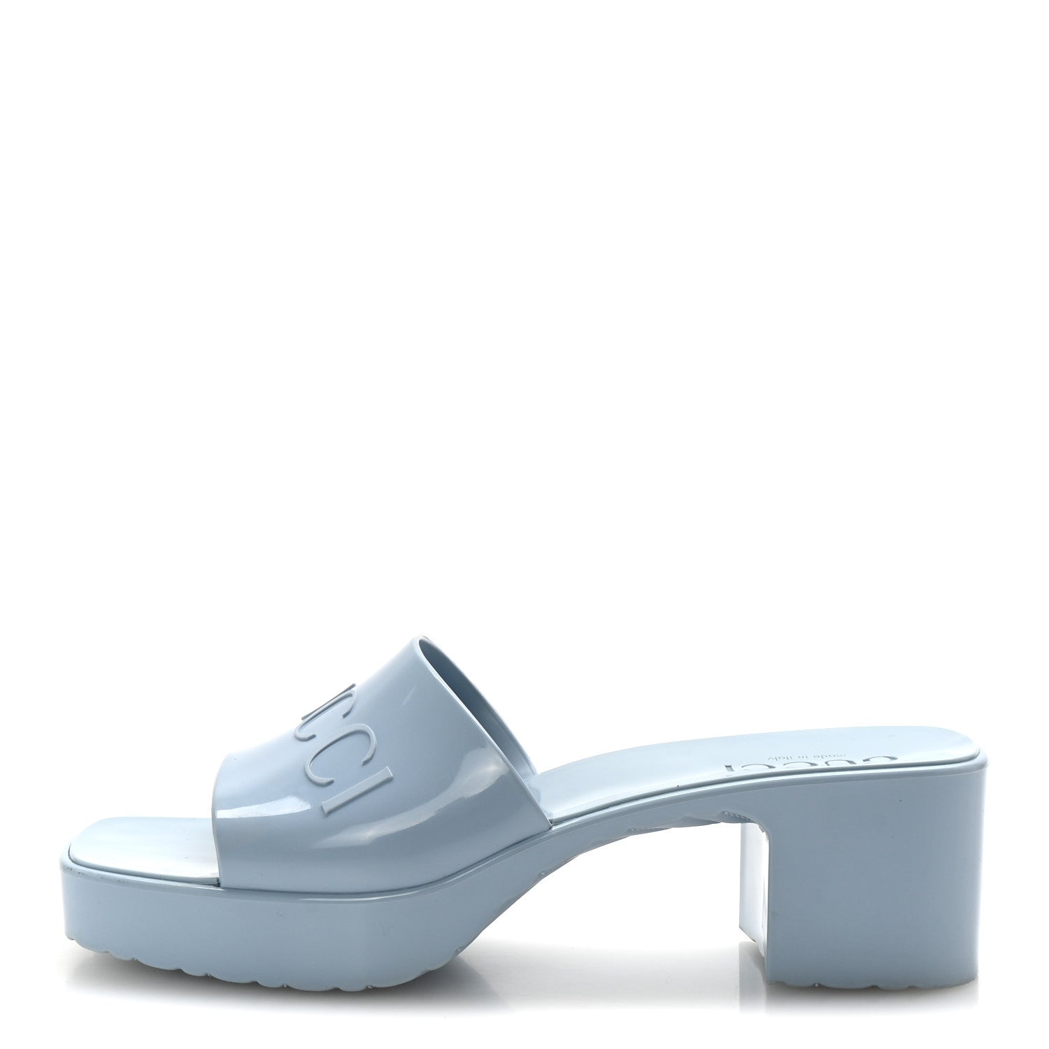 Gucci Rubber Gucci Logo Womens Platform 20/60mm Slide Sandals 36 Porcelain Light Blue 1 of 9