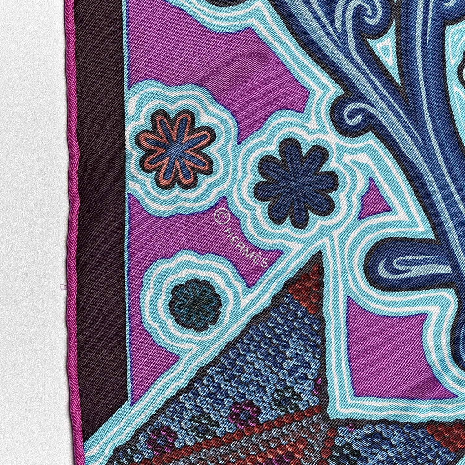 Hermes Silk L'Arbre Du Vent Scarf 90 Bleu Fuchsia Turquoise 5 of 5