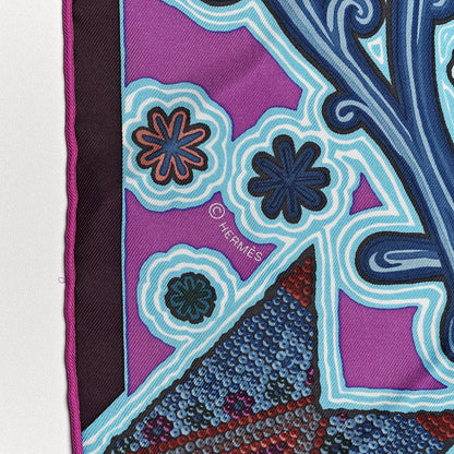 Hermes Silk L'Arbre Du Vent Scarf 90 Bleu Fuchsia Turquoise 5 of 5