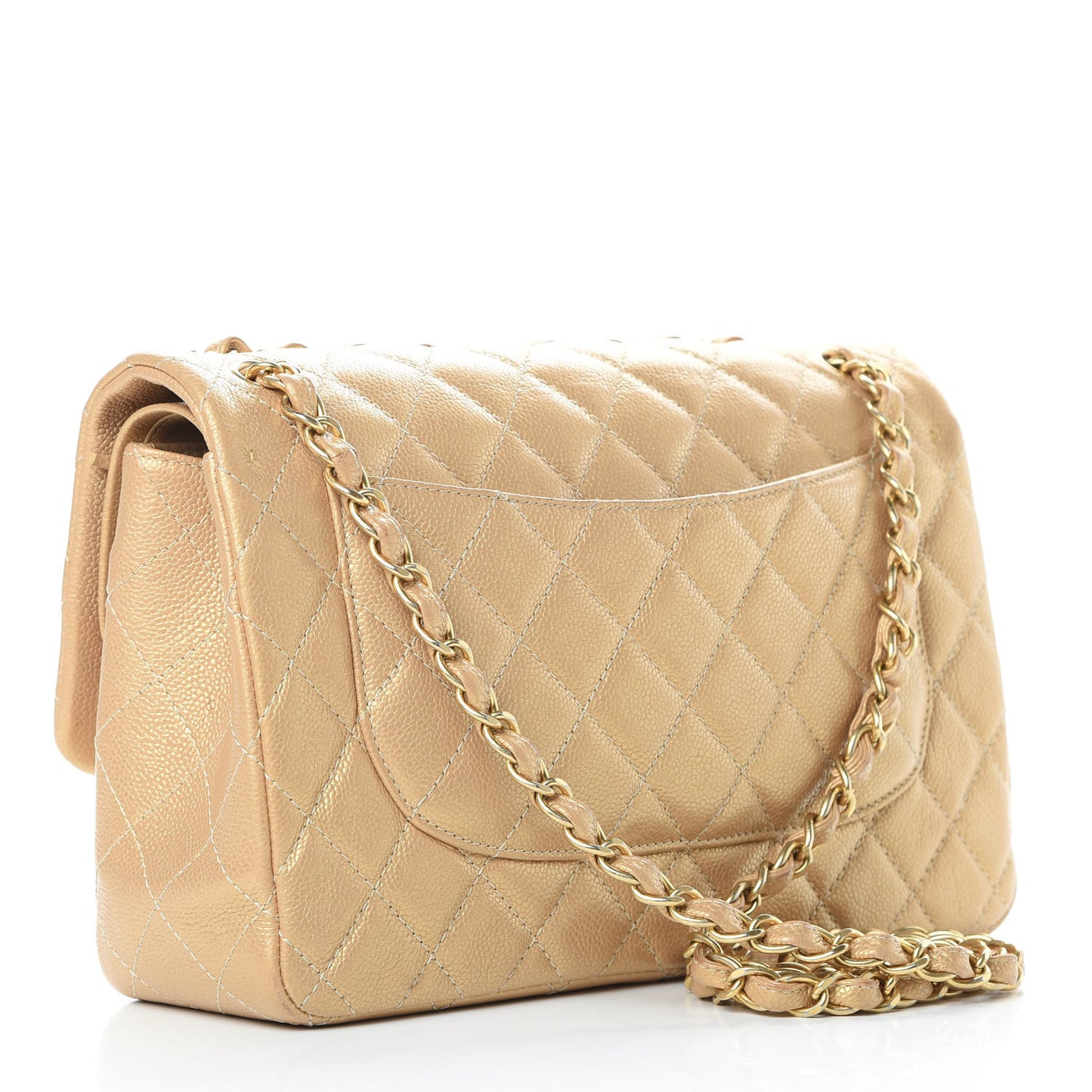 Pearly Caviar Quilted Jumbo Double Flap Gold
