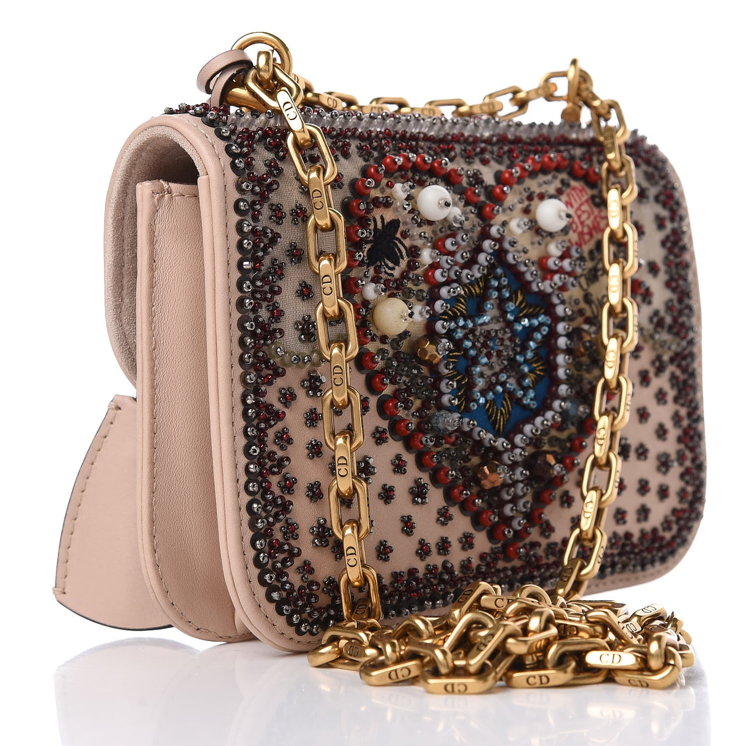 Christian Dior Calfskin Beaded Mini Dioraddict Flap Bag Beige 3 of 12
