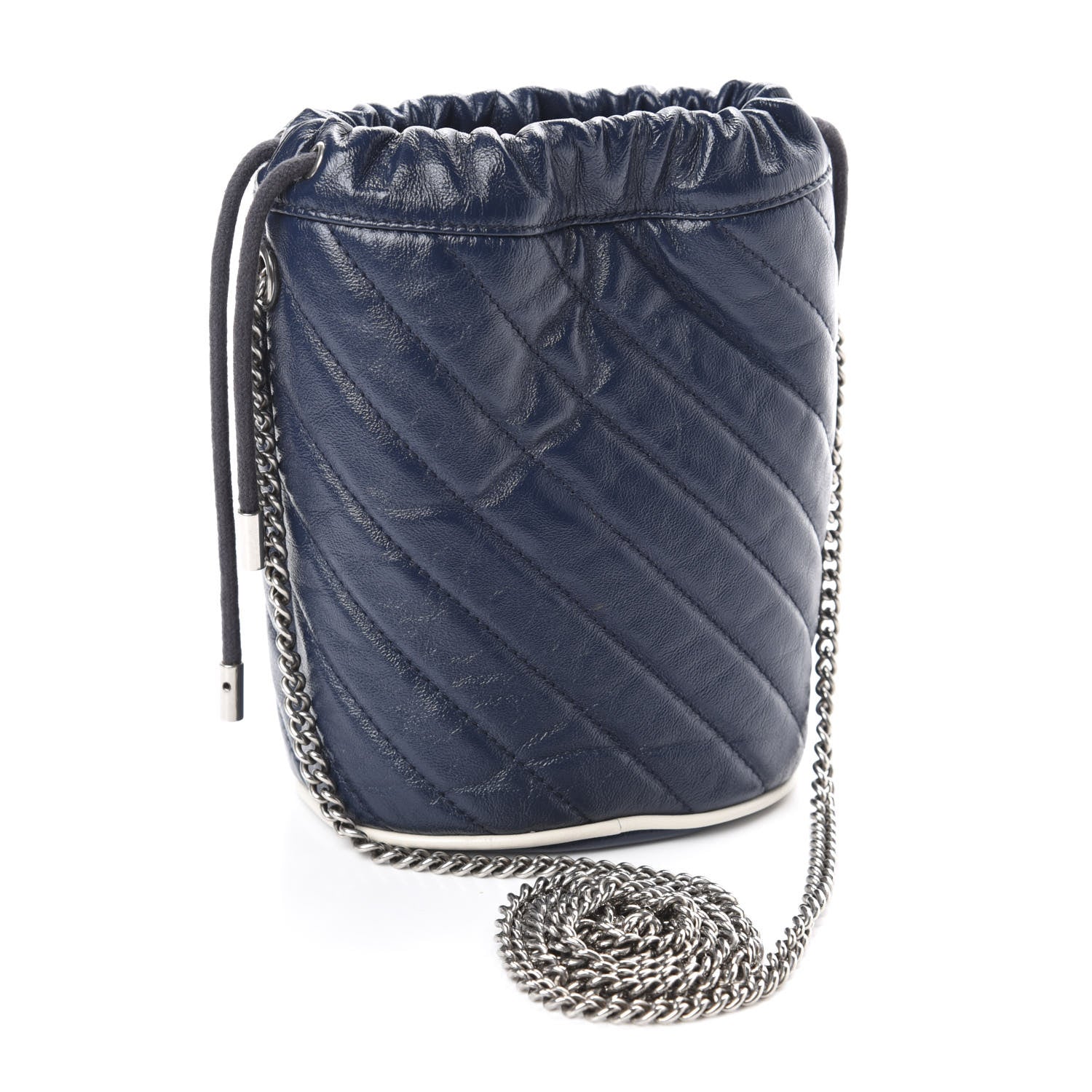 Gucci Vintage Effect Calfskin Matelasse Diagonal Mini Torchon GG Marmont 2.0 Bucket Bag Blue Agata Mystic White 3 of 11