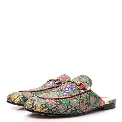 Gucci GG Supreme Monogram Flora Womens Princetown Slippers 37.5 Beige Ebony Multicolor Rosso 3 of 9