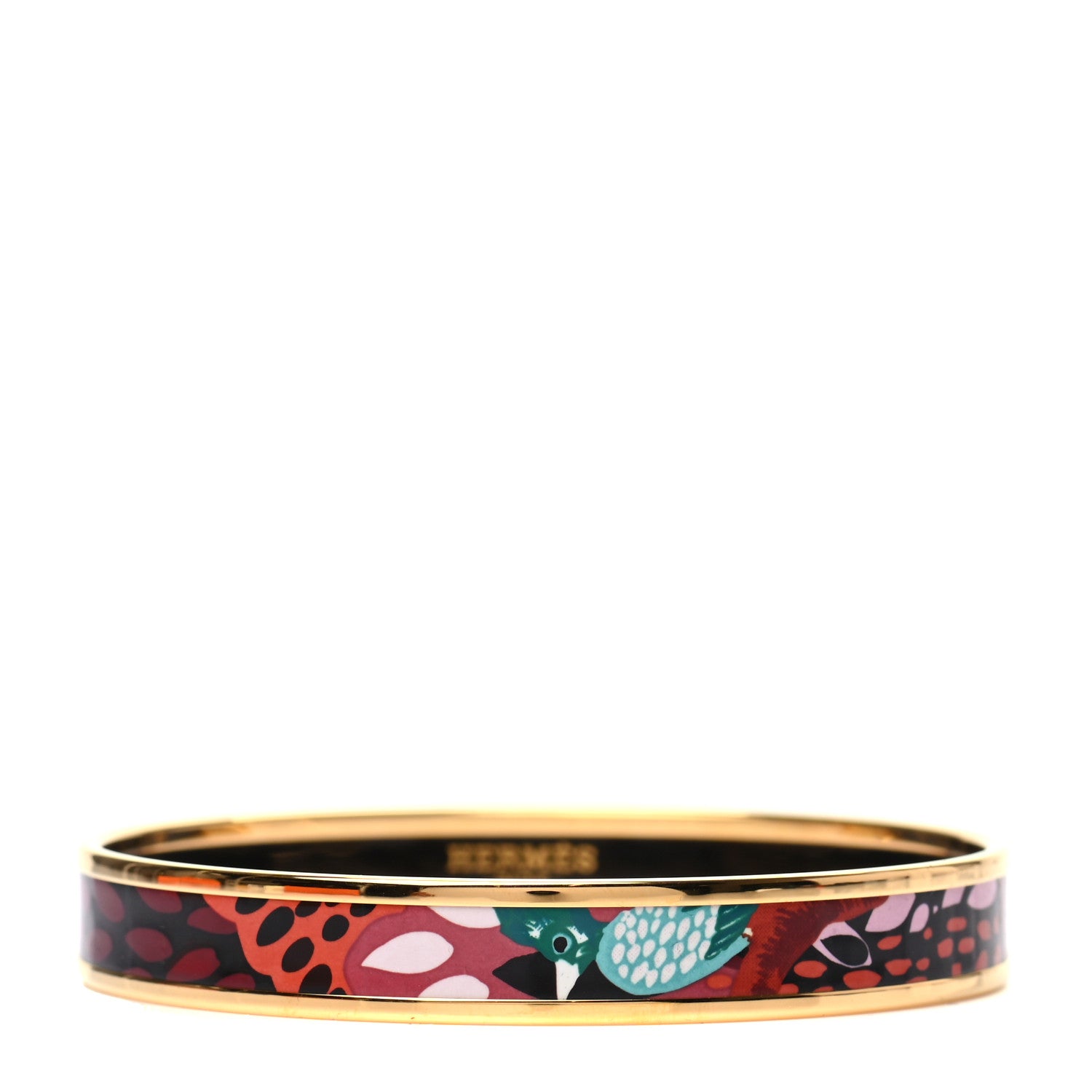 Hermes Enamel Printed Narrow Jungle Of Eden Bracelet 70 Rose Couture 1 of 6