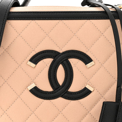 Chanel Caviar Quilted Medium CC Filigree Vanity Case Beige Black 8 of 10