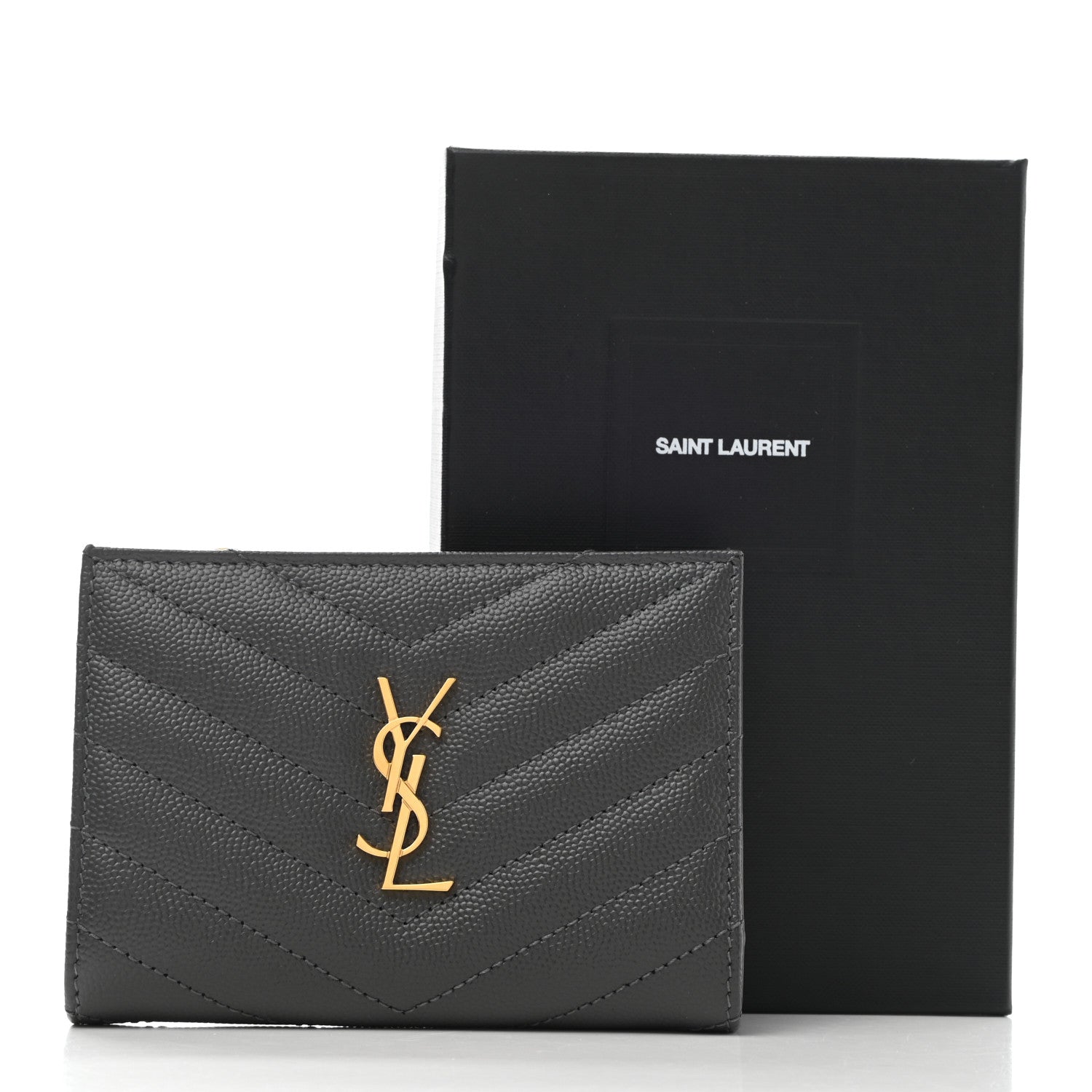 Saint Laurent Grain De Poudre Matelasse Chevron Monogram Zipped Two-Part Wallet Storm 7 of 7