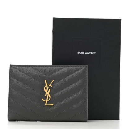 Saint Laurent Grain De Poudre Matelasse Chevron Monogram Zipped Two-Part Wallet Storm 7 of 7
