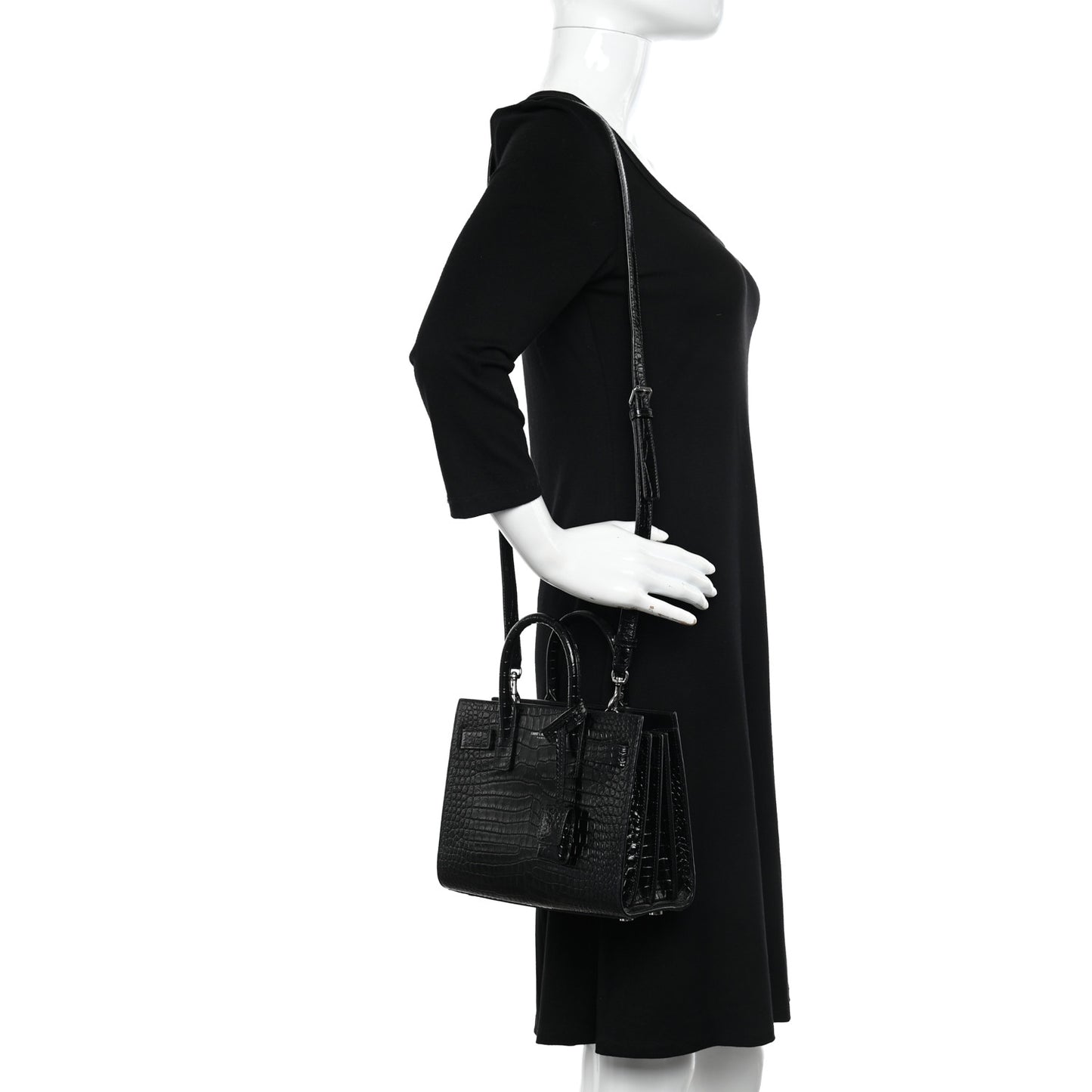 Calfskin Crocodile Embossed Nano Sac De Jour Black