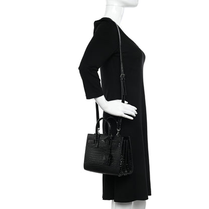 Saint Laurent Calfskin Crocodile Embossed Nano Sac De Jour Black 2 of 10