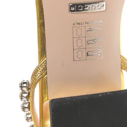 Gucci Nappa Silk Crystal Bertie T-Strap Low Heel Sandals 36.5 Gold 7 of 9