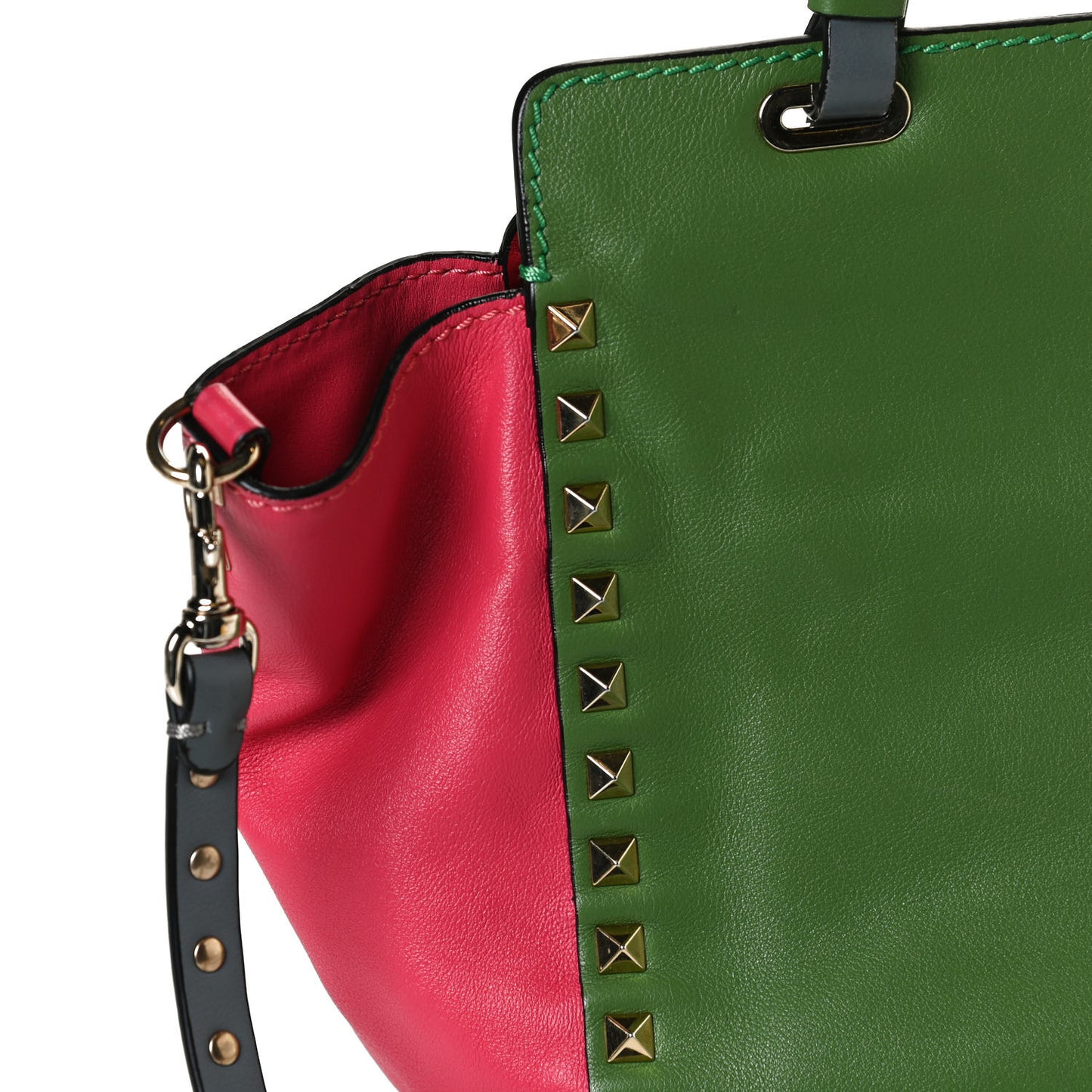 Vitello Colorblock Small Rockstud Tote Deep Rose Clover Grey Scarlet