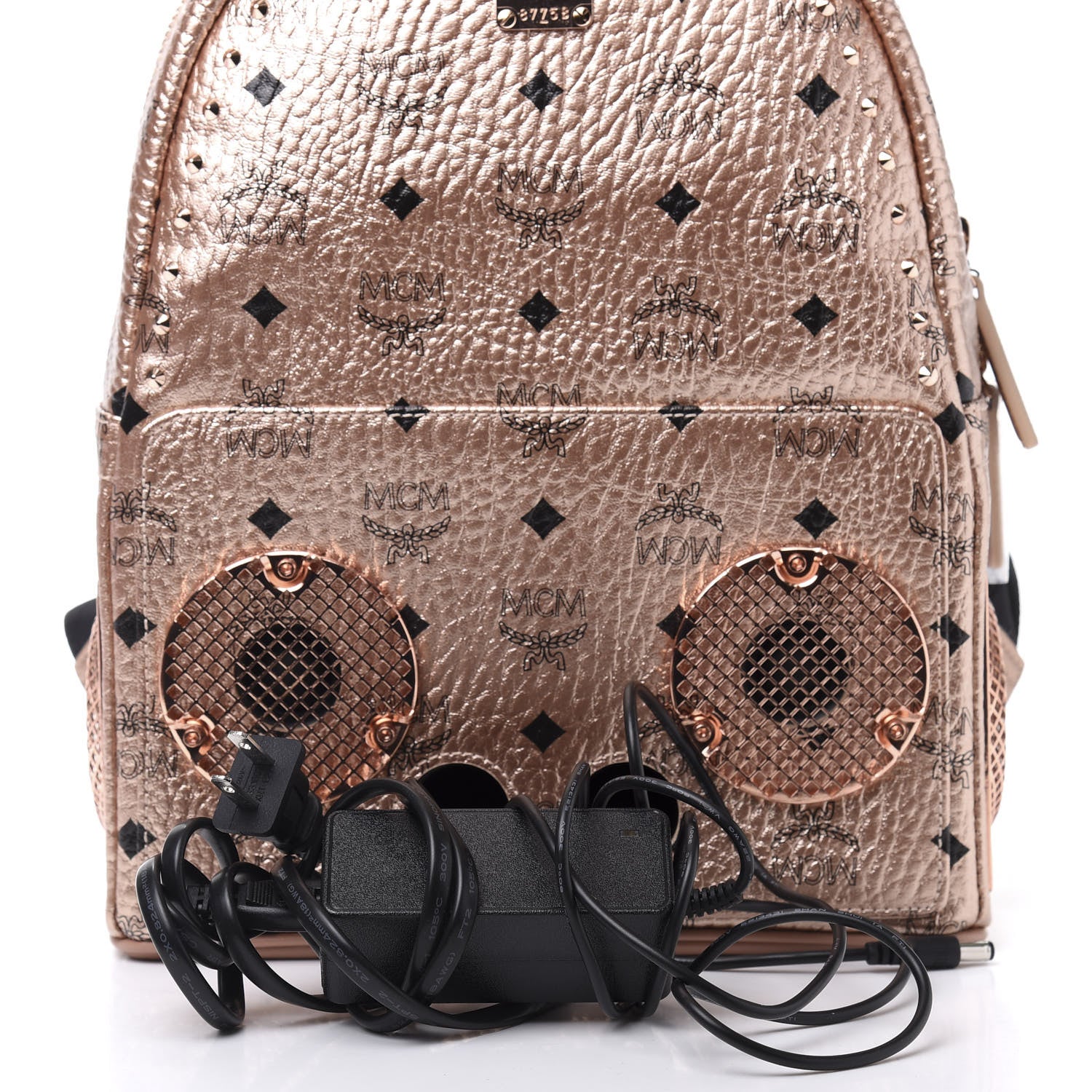MCM Metallic X Wizpak Visetos Studded Sound System Speaker Backpack Champagne Gold 14 of 14