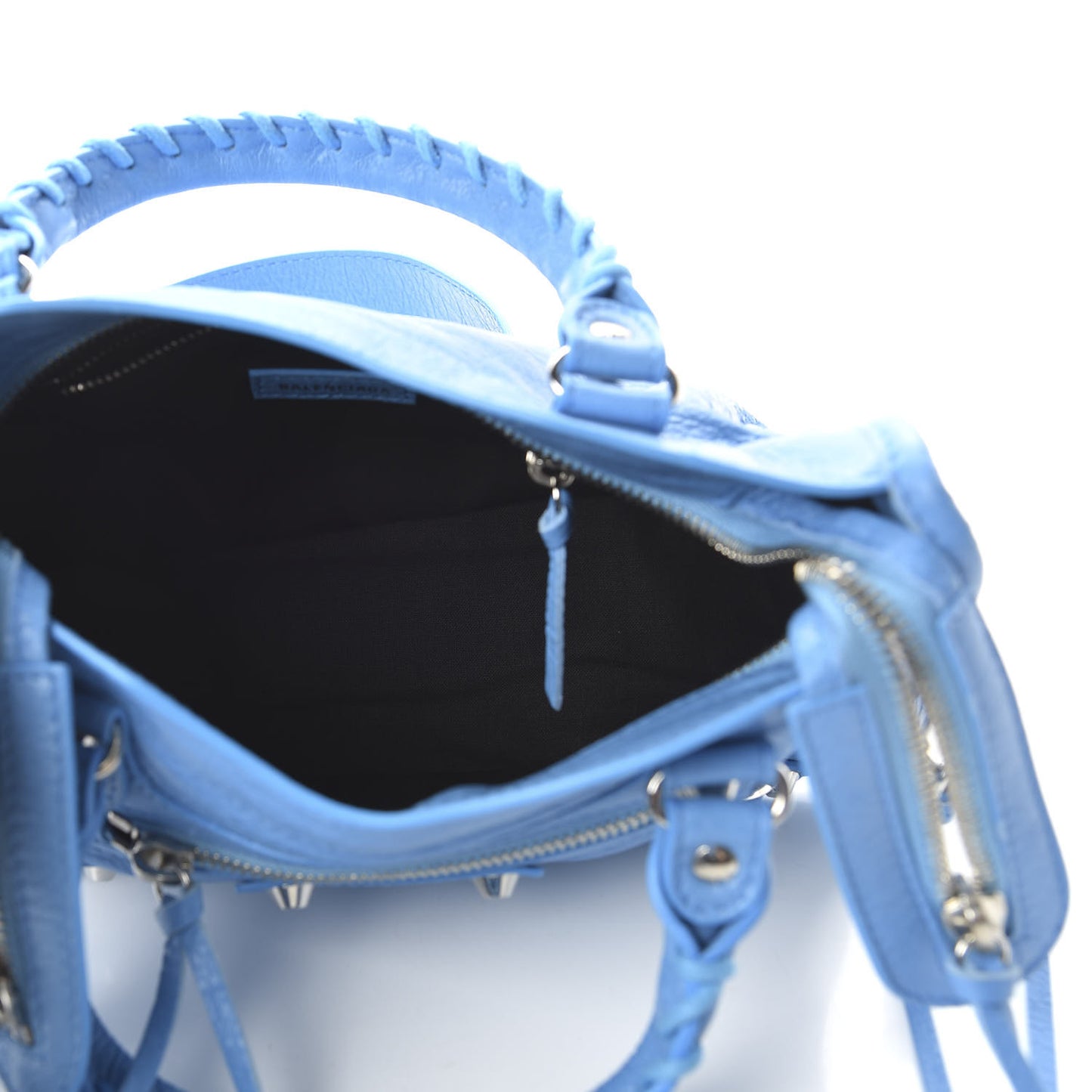 Agneau Classic Silver Hardware Mini City Logo Strap Bleu Turquoise Black