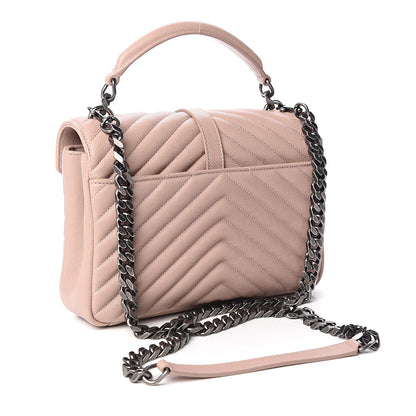Saint Laurent Sheepskin Matelasse Chevron Monogram Medium College Bag Rose Poudre 2 of 10