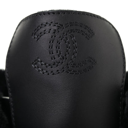Chanel Calfskin Shearling Quilted Cap Toe Combat Boots 37 Black 8 of 9