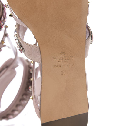 Valentino Garavani Suede Crystal Flat Sandals 39 Pink 7 of 7