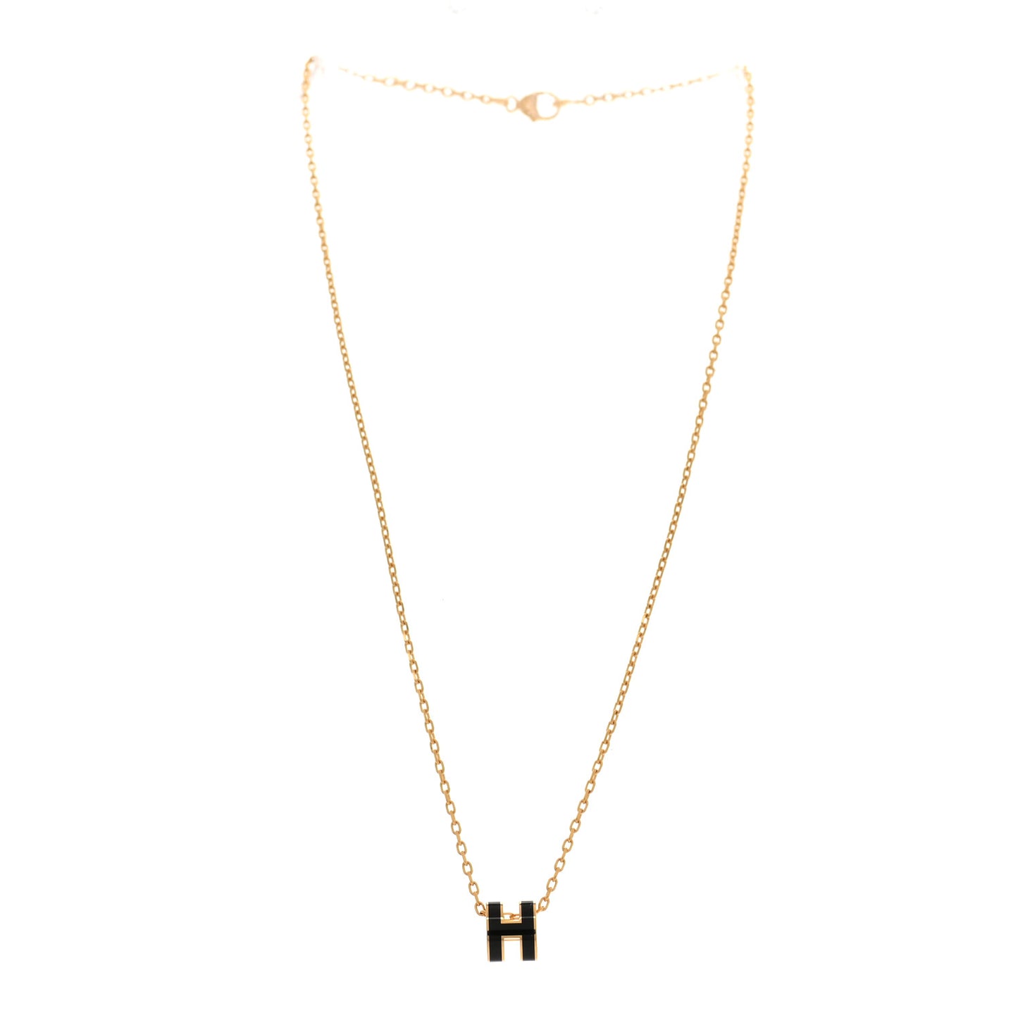 Lacquered Gold Mini Pop H Pendant Necklace Black