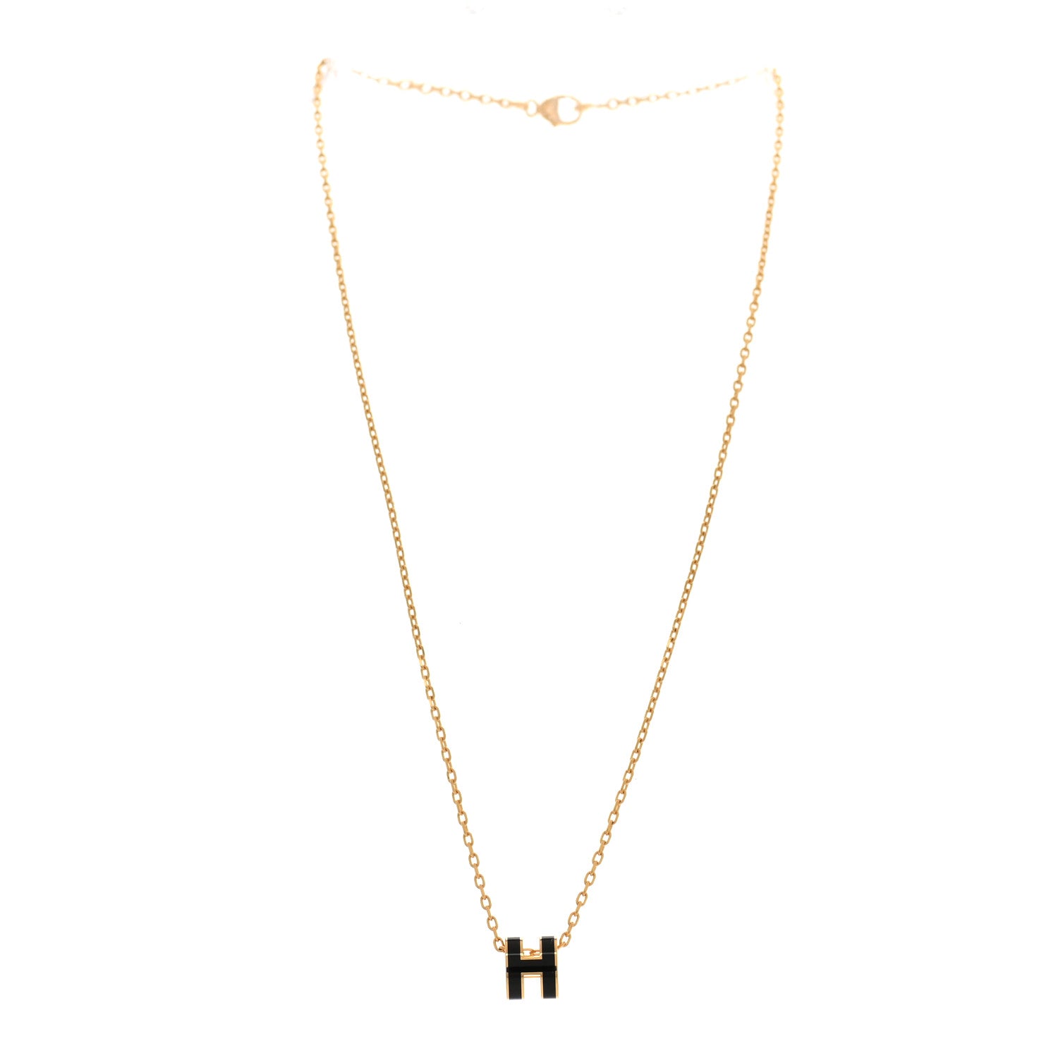 Hermes Lacquered Gold Mini Pop H Pendant Necklace Black 3 of 6