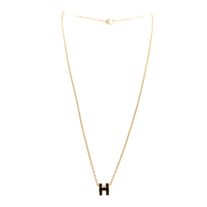 Hermes Lacquered Gold Mini Pop H Pendant Necklace Black 3 of 6