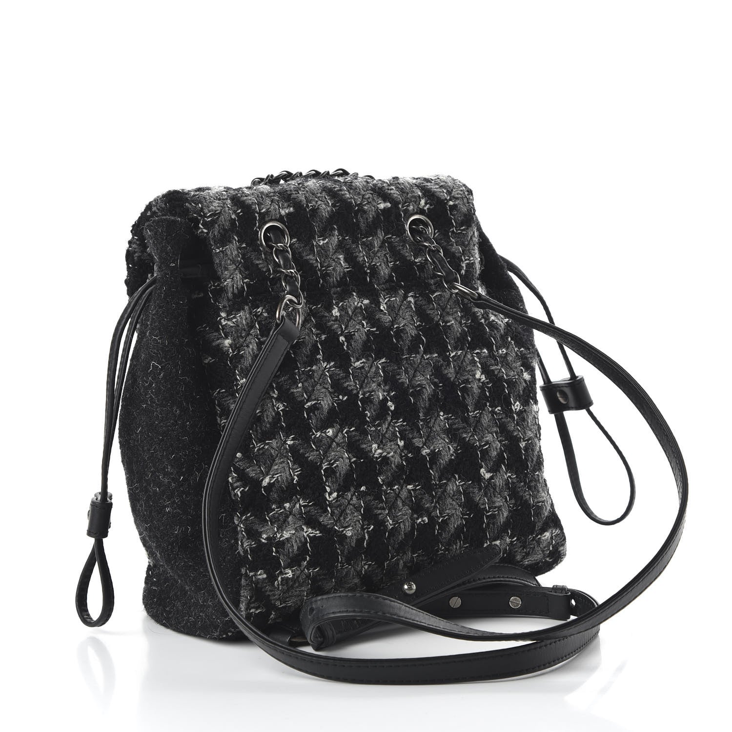 Chanel Tweed Drawstring Backpack Black Grey White 2 of 9