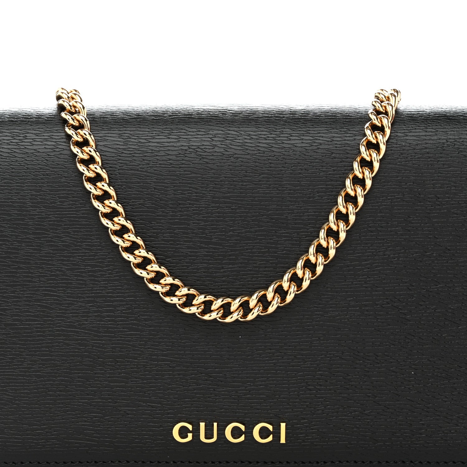 Gucci Textured Calfskin Script Logo Wallet On Chain Black 7 of 11