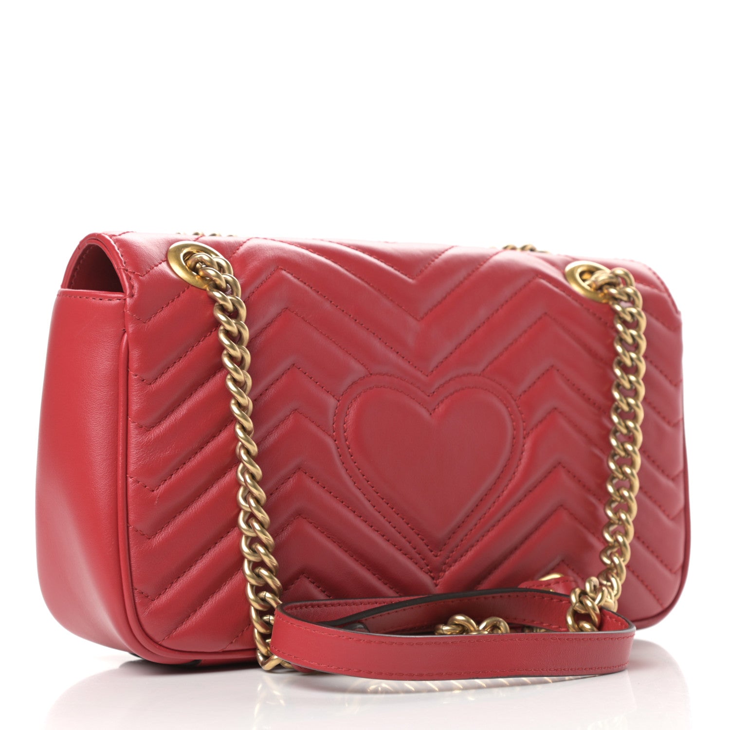 Gucci Calfskin Matelasse Small GG Marmont Shoulder Bag Hibiscus Red 3 of 10