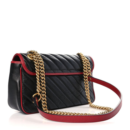Gucci Vintage Effect Calfskin Matelasse Diagonal Small Torchon GG Marmont Shoulder Bag Black Romantic Cherry 3 of 9
