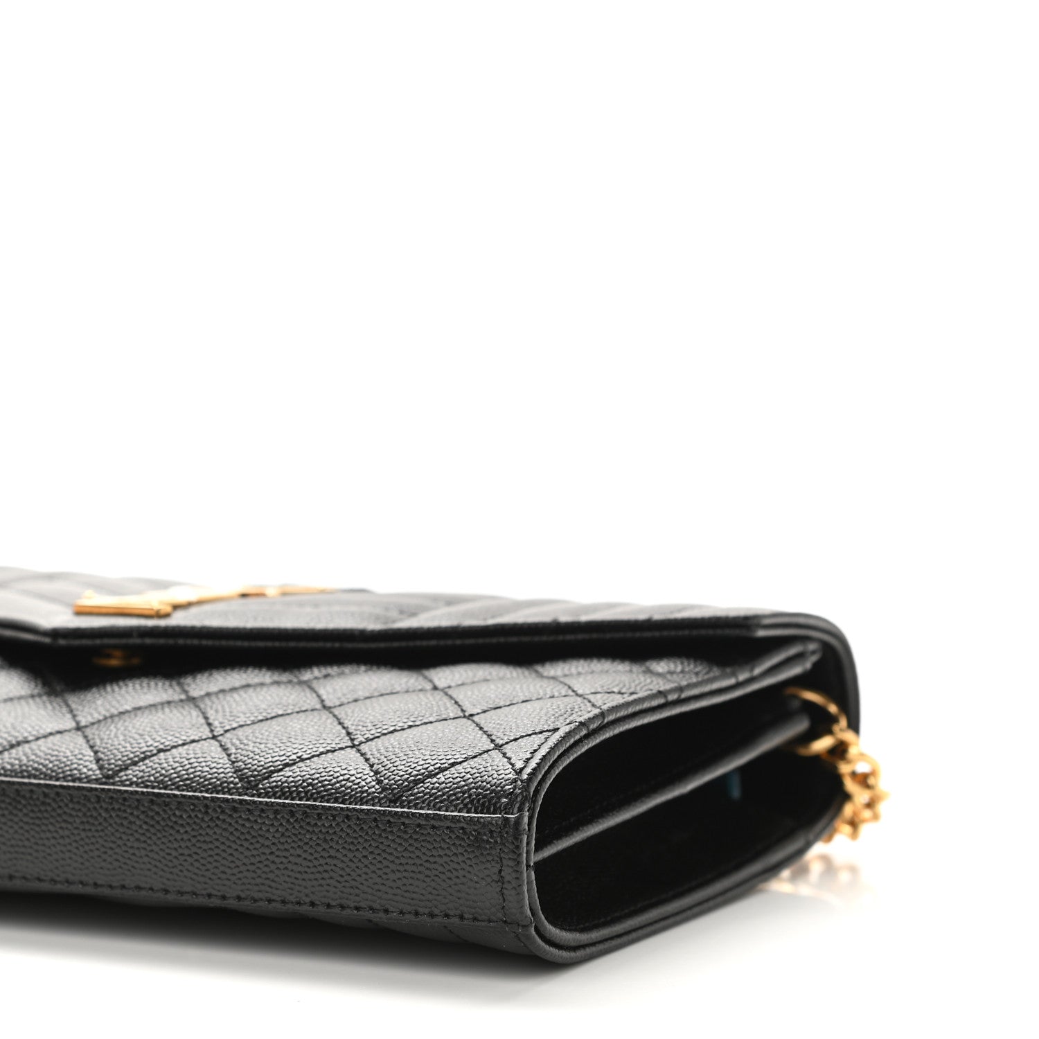 Saint Laurent Grain De Poudre Mixed Matelasse Triquilt Monogram Chain Wallet Black 9 of 9