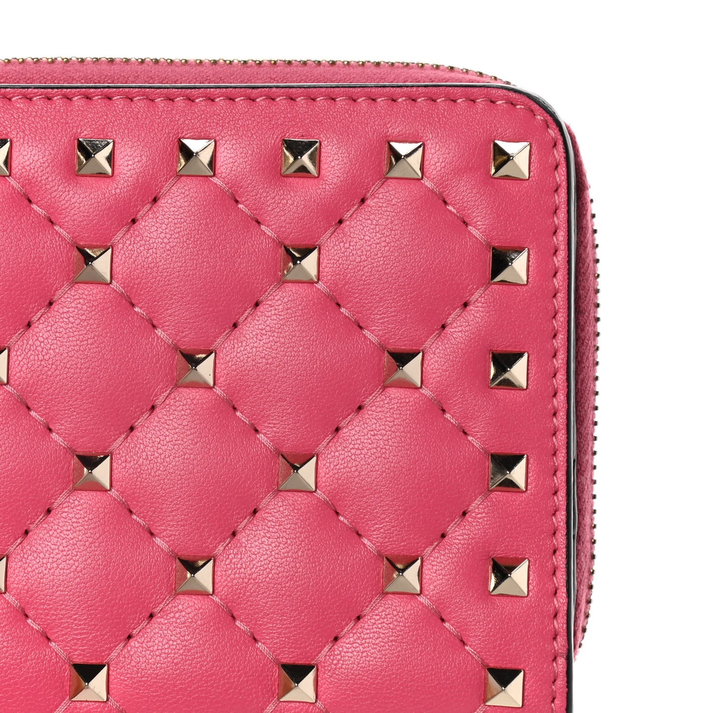 Nappa Rockstud Spike Compact Zip Around Wallet Shadow Pink