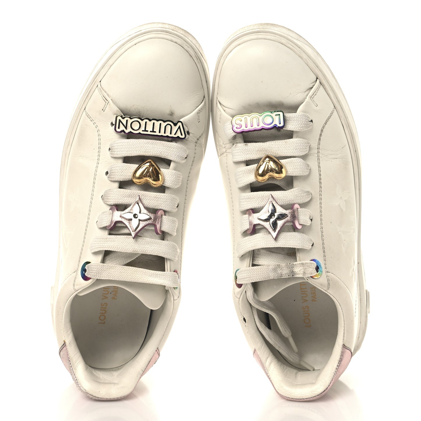 Lambskin Embossed Monogram Time Out Sneakers 37 White Pink