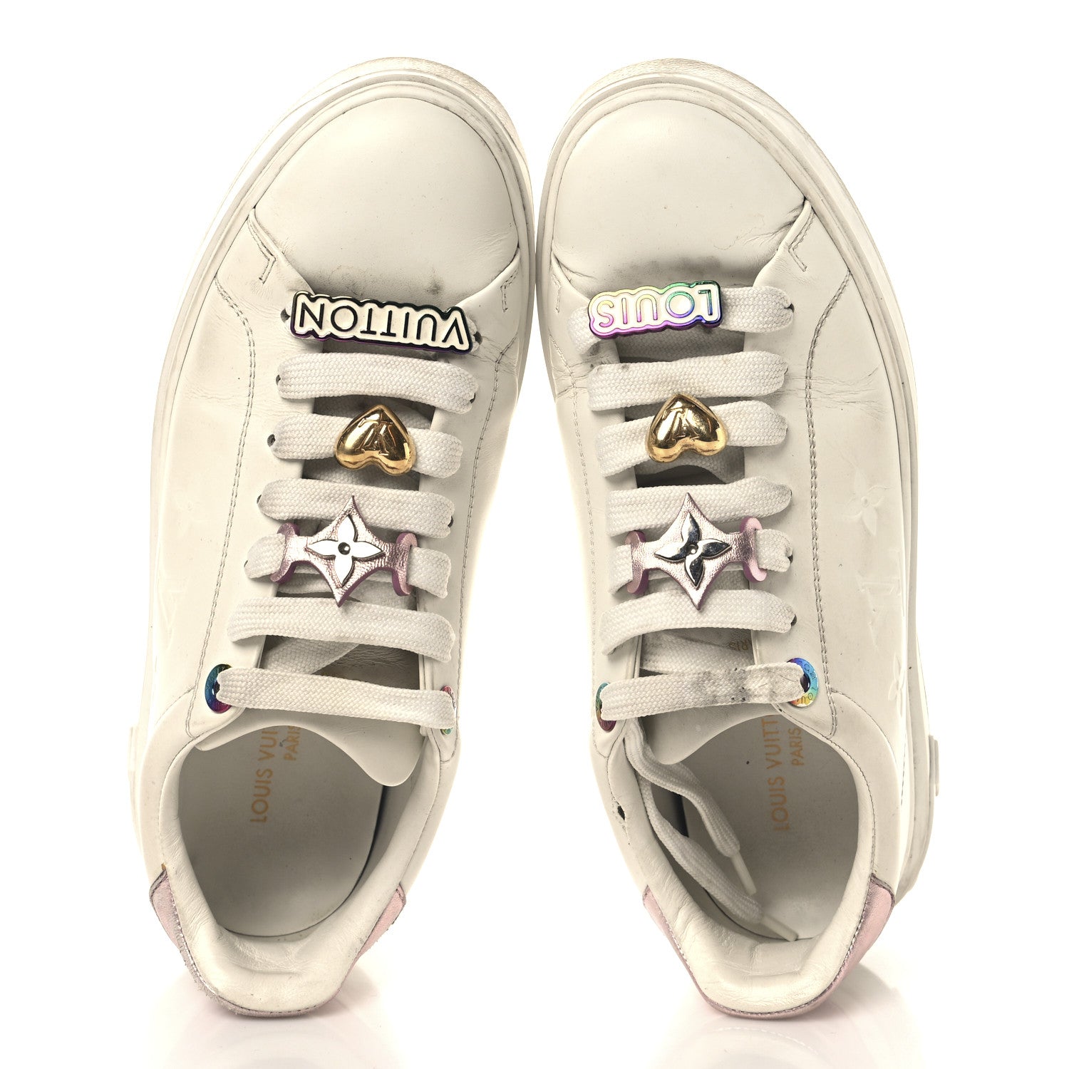 Louis Vuitton Lambskin Embossed Monogram Time Out Sneakers 37 White Pink 2 of 11