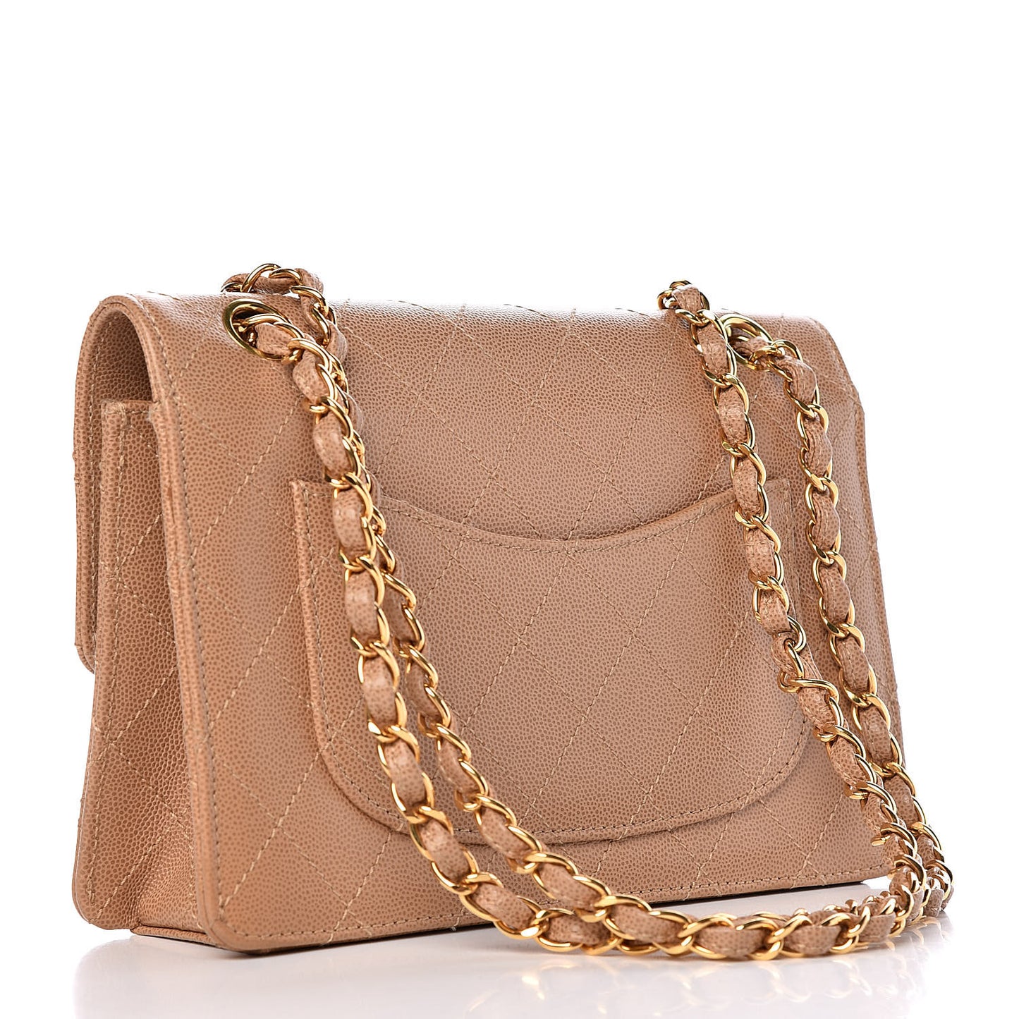 Caviar Stitch Small Single Flap Beige
