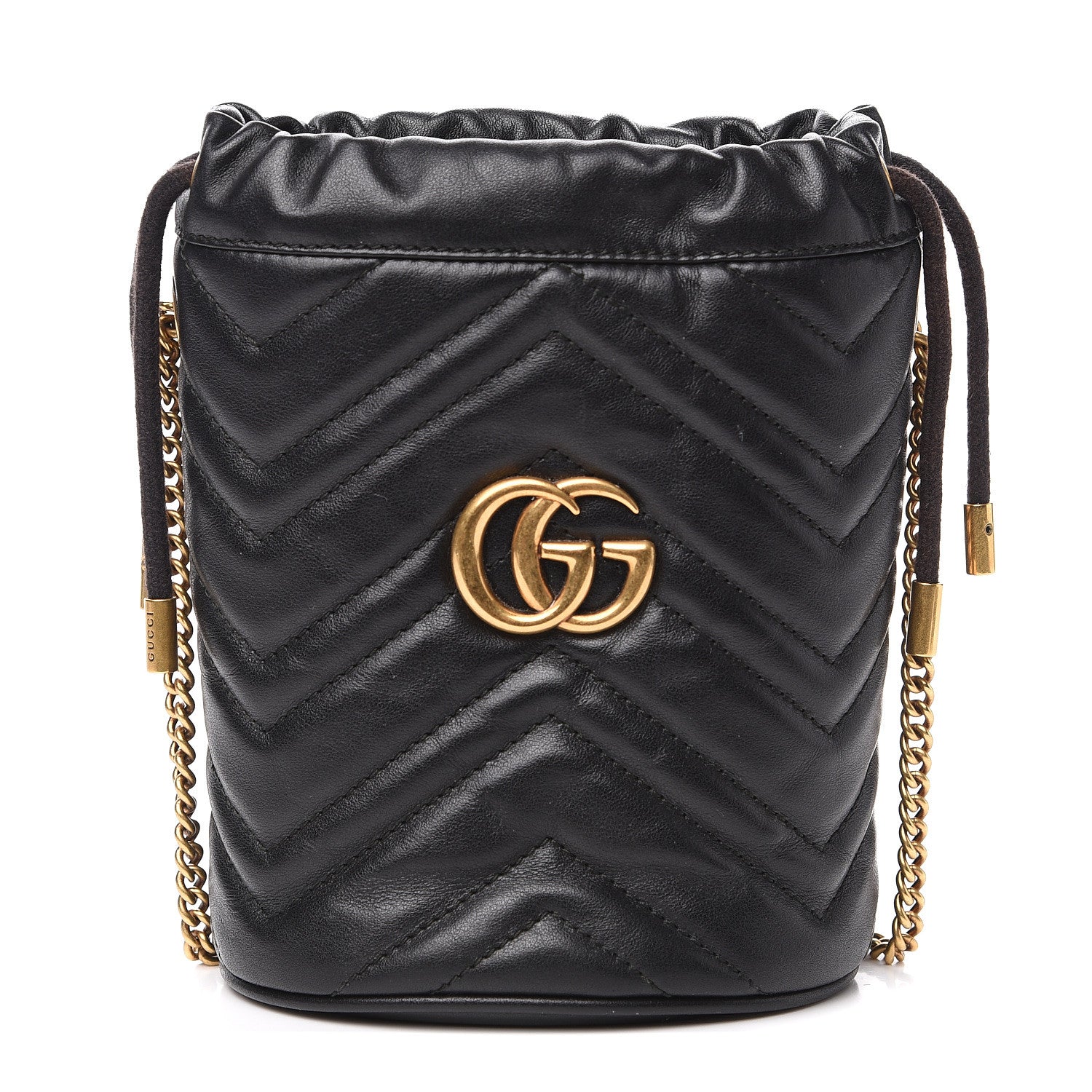 Gucci Calfskin Matelasse Mini GG Marmont 2.0 Bucket Bag Black 1 of 11