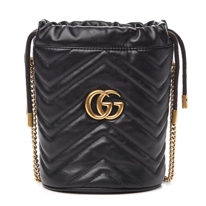 Gucci Calfskin Matelasse Mini GG Marmont 2.0 Bucket Bag Black 1 of 11